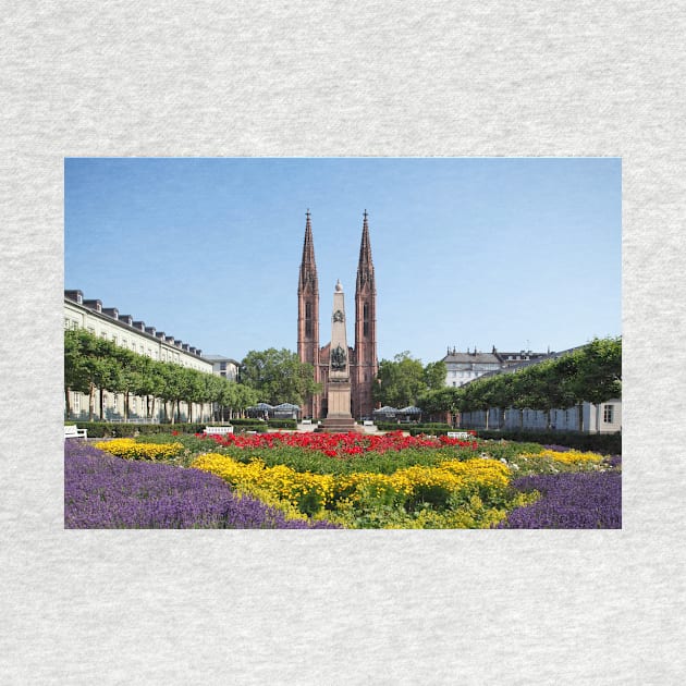 Luisenplatz with Waterloo Obelisk and St. Bonifatius Church, Wiesbaden by Kruegerfoto